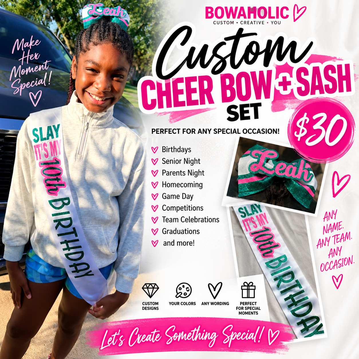 Custom cheer bow and sash set promotional image