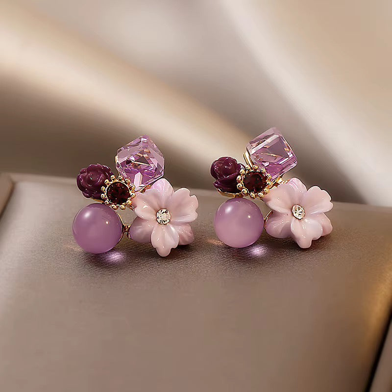 Lavender and blush floral statement stud earrings