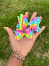 Load image into Gallery viewer, Rainbow leopard mini and medium hair bow
