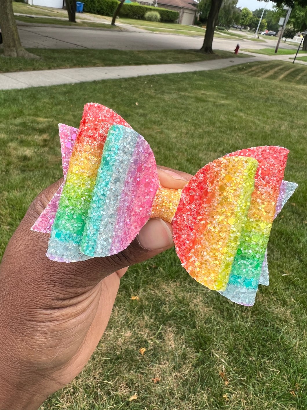 Mini and medium rainbow glitter hair bow